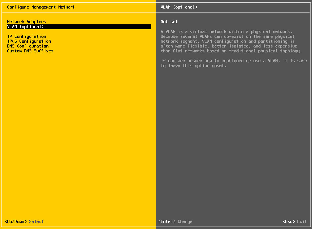 A text-based computer console displaying basic network configuration options.